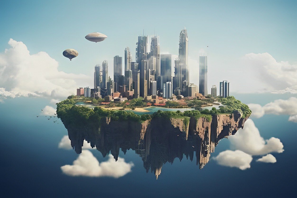 Cidade flutuando no céu